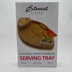 Eternal Living Football Shaped Bamboo Serving Tray 15-3/4" Superbowl Party